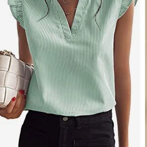Striped Green Ruffle Sleeve Women's Top